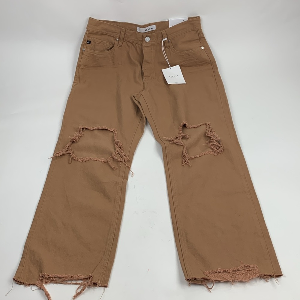 KanCan Brown Straight Leg Denim Pants Distressed Raw hem 9/28 Cotton NEW